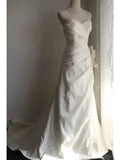 White Trumpet Spaghetti-Strap Sleeveless Ruched Wedding Dresses