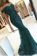 Green Off-the-shoulder Mermaid Evening Dress Sequins Long