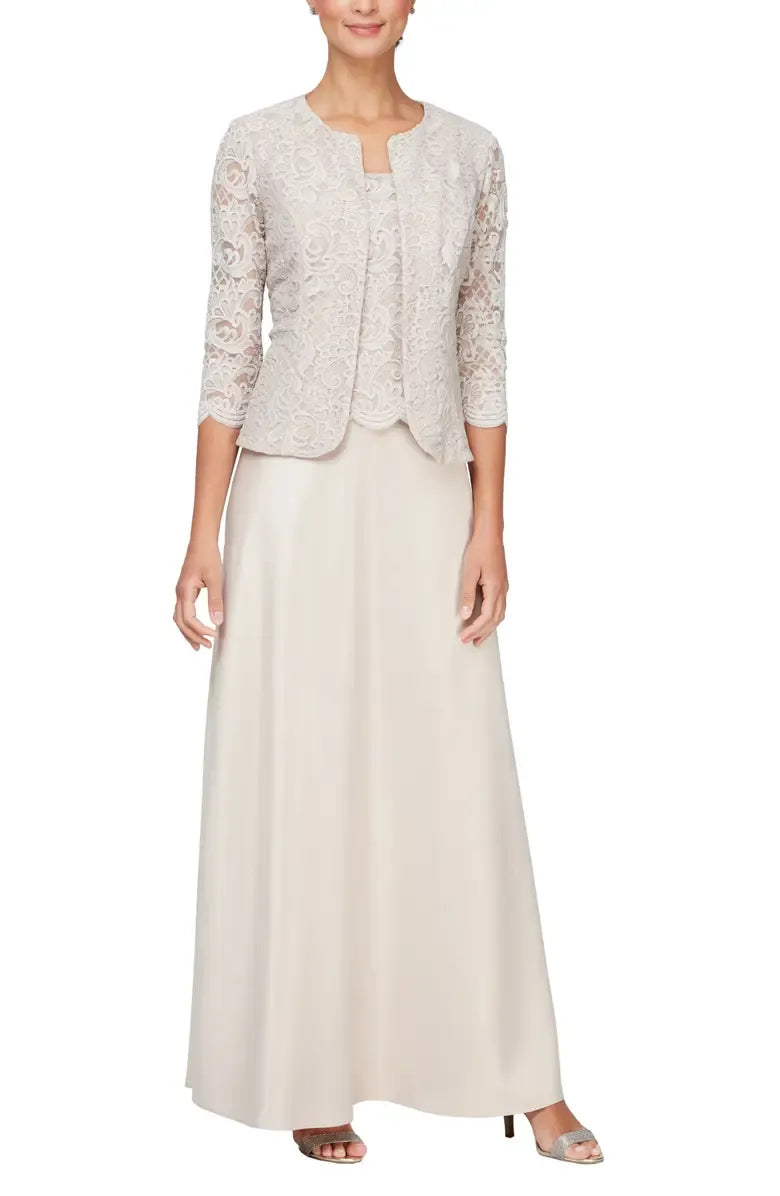 Elegant Dusty Blue Satin Square Neck Long Sleeve Floor-Length Mother of the Bride Dress