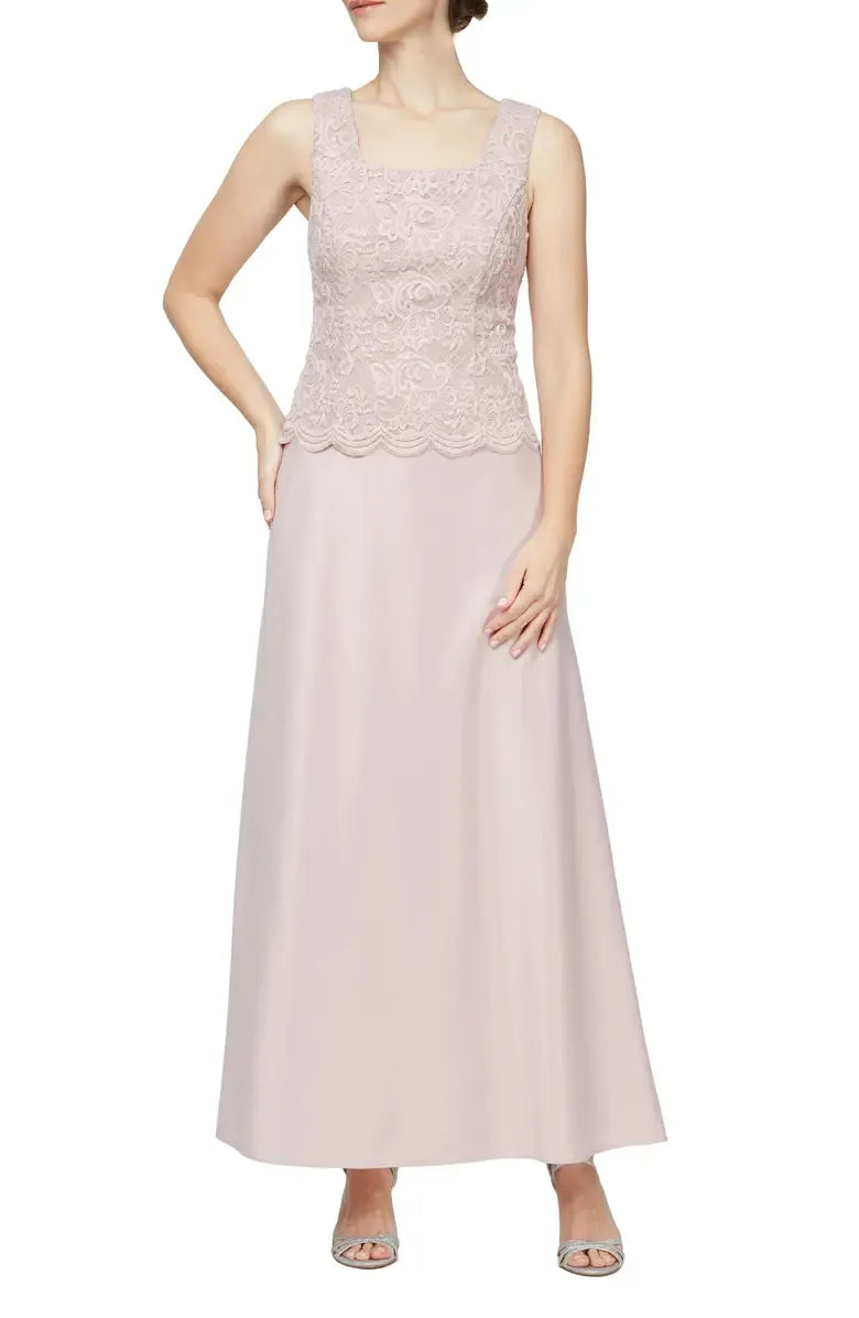 Elegant Dusty Blue Satin Square Neck Long Sleeve Floor-Length Mother of the Bride Dress