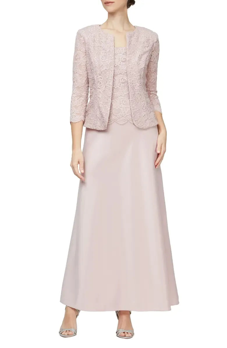 Elegant Dusty Blue Satin Square Neck Long Sleeve Floor-Length Mother of the Bride Dress