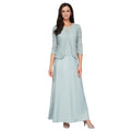 Elegant Dusty Blue Satin Square Neck Long Sleeve Floor-Length Mother of the Bride Dress