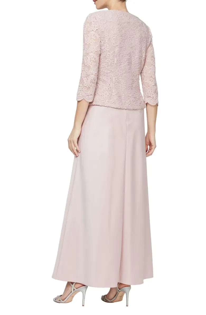 Elegant Dusty Blue Satin Square Neck Long Sleeve Floor-Length Mother of the Bride Dress