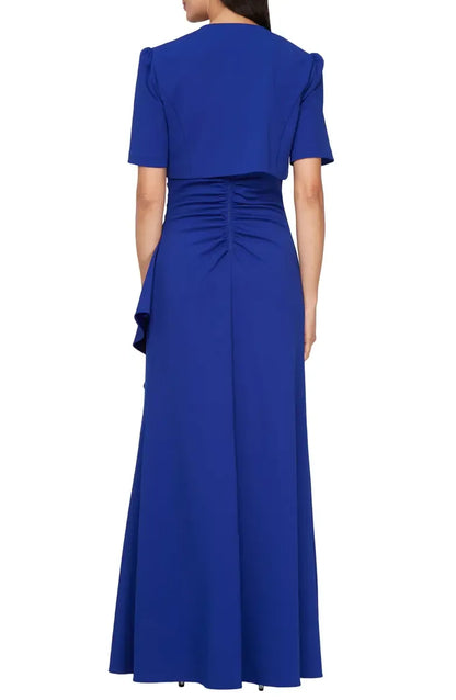 Graceful Elegant Royal Blue Short Sleeve Floor-Length Mother of the Bride Dress