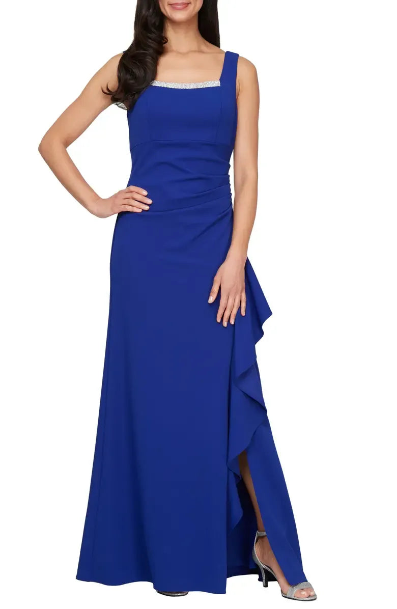 Graceful Elegant Royal Blue Short Sleeve Floor-Length Mother of the Bride Dress