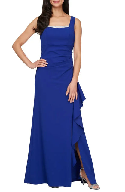 Graceful Elegant Royal Blue Short Sleeve Floor-Length Mother of the Bride Dress