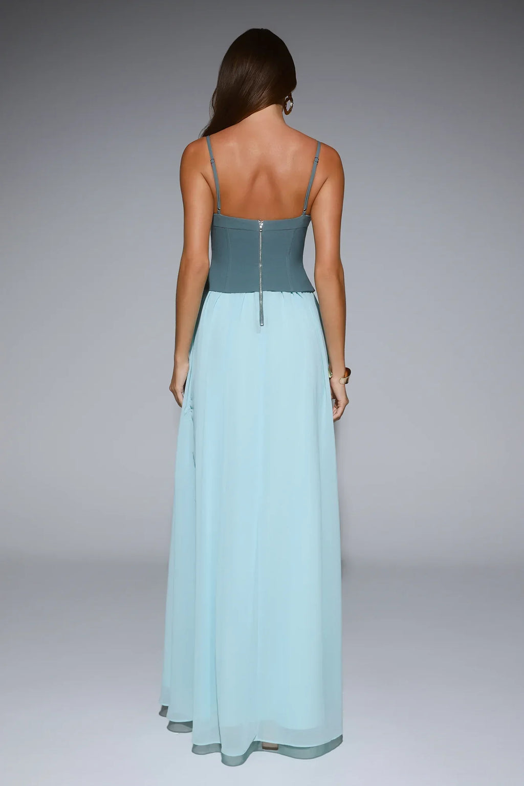 Teal Two Tone Spaghetti Straps Corset Maxi Prom Dress