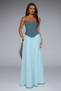 Teal Two Tone Spaghetti Straps Corset Maxi Prom Dress