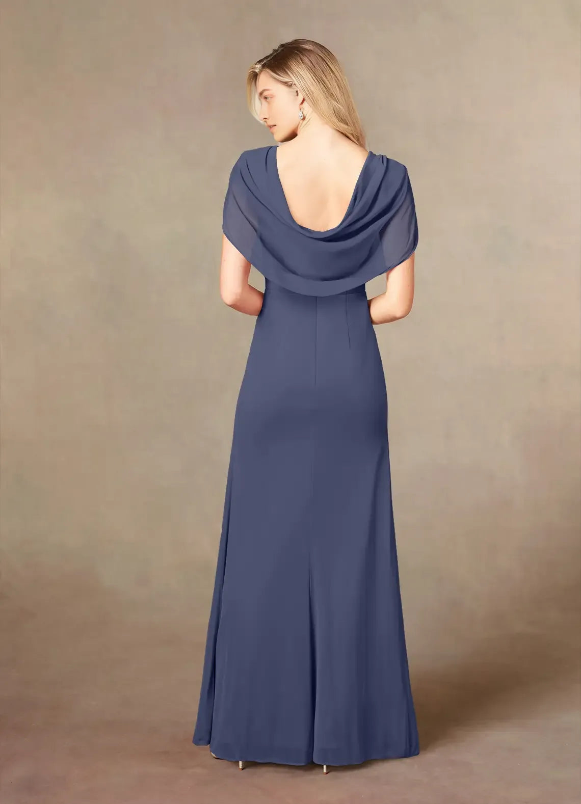 Unique Mermaid Mother of the Bride Dresses V - Neck Sheer Cape Sleeves, Ruched Bodice High - Slit Maxi Skirt