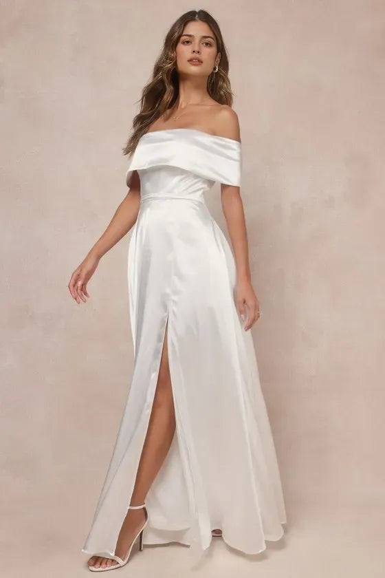 Black White Off - Shoulder Evening Dresses with High Side Slit Perfect for Sophisticated - Tie Galas