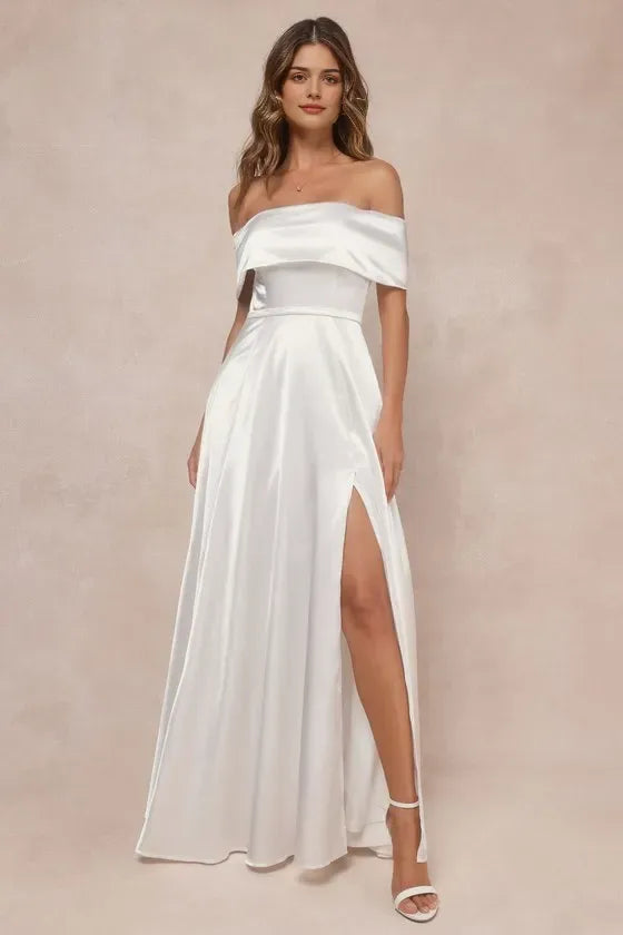 Black White Off - Shoulder Evening Dresses with High Side Slit Perfect for Sophisticated - Tie Galas