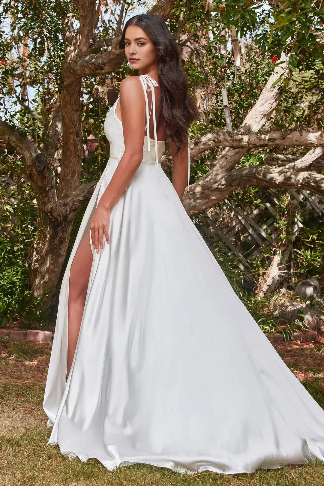 White Prom Dress with Cowl Neckline Spaghetti Straps and Flowy A Line Skirt for Formal Occasions
