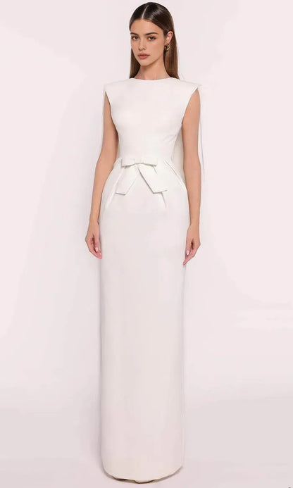 Elegant White A-Line Classic-Neck Sleeveless Classic-Back Floor-Length Evening Dress