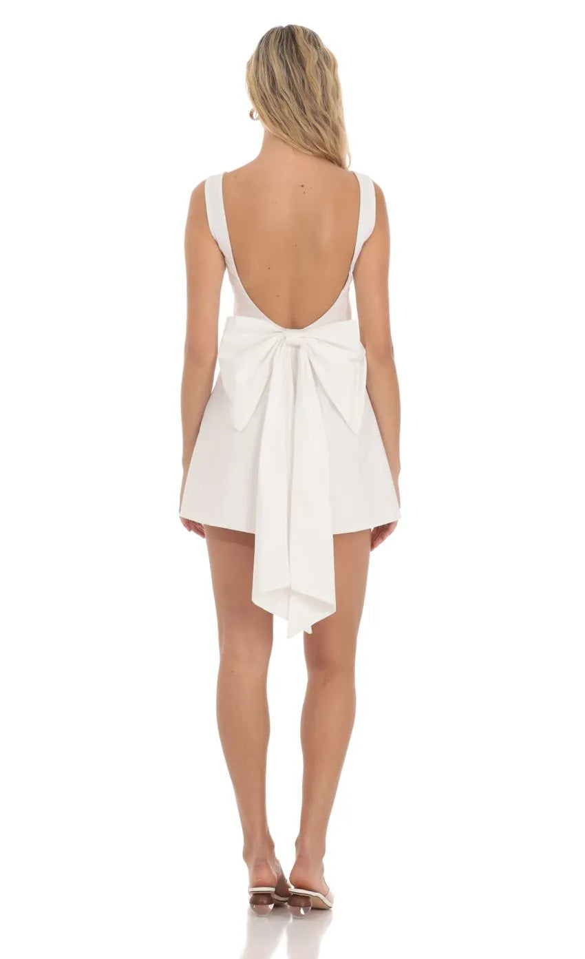 White Sleeveless Homecoming Dress with Boat Neckline Asymmetric Back Detail Perfect for School Dances