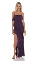 Purple Wine - Prom Dress featuring Spaghetti Straps Asymmetric Flounce and Flattering High Slit A Showstopper for Prom Galas