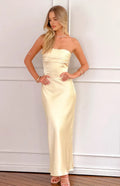 Yellow Prom Dress Strapless Ruched Bodice Midi Length Silhouette for a Sophisticated, Glamorous Look