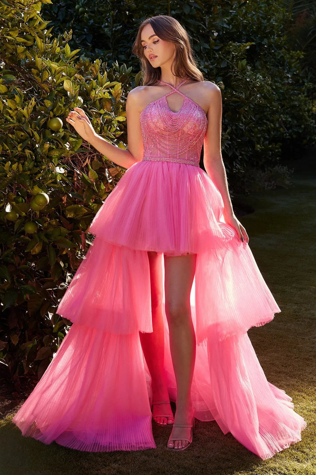 Yellow Prom Dress with High - Low Hem Bodice and Halter Neckline: Perfect for Enchanting Ball Moments