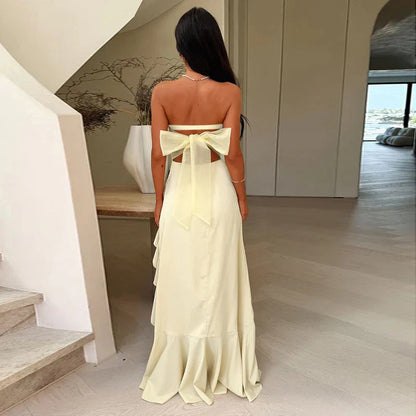 Refined Beautiful Timeless Chic Elegant Yellow A-Line Strapless Ruffle Floor-Length Prom Dress