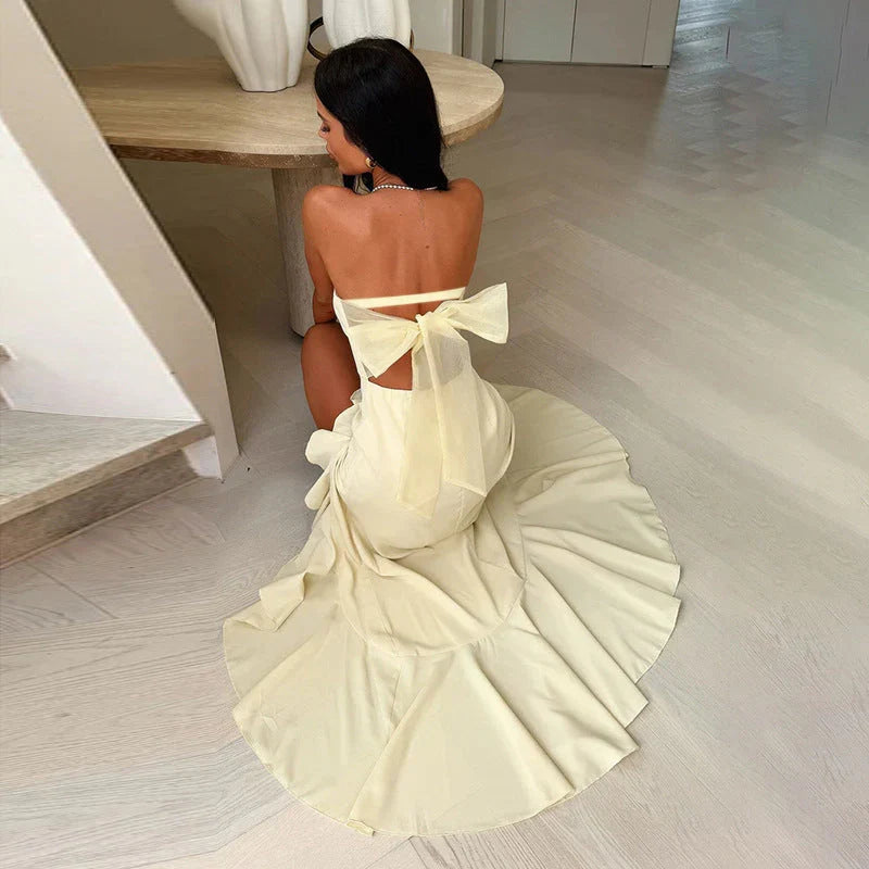 Refined Beautiful Timeless Chic Elegant Yellow A-Line Strapless Ruffle Floor-Length Prom Dress