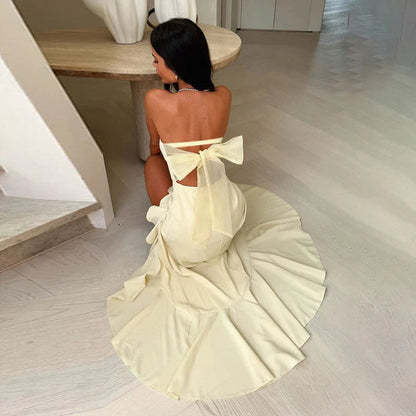 Refined Beautiful Timeless Chic Elegant Yellow A-Line Strapless Ruffle Floor-Length Prom Dress