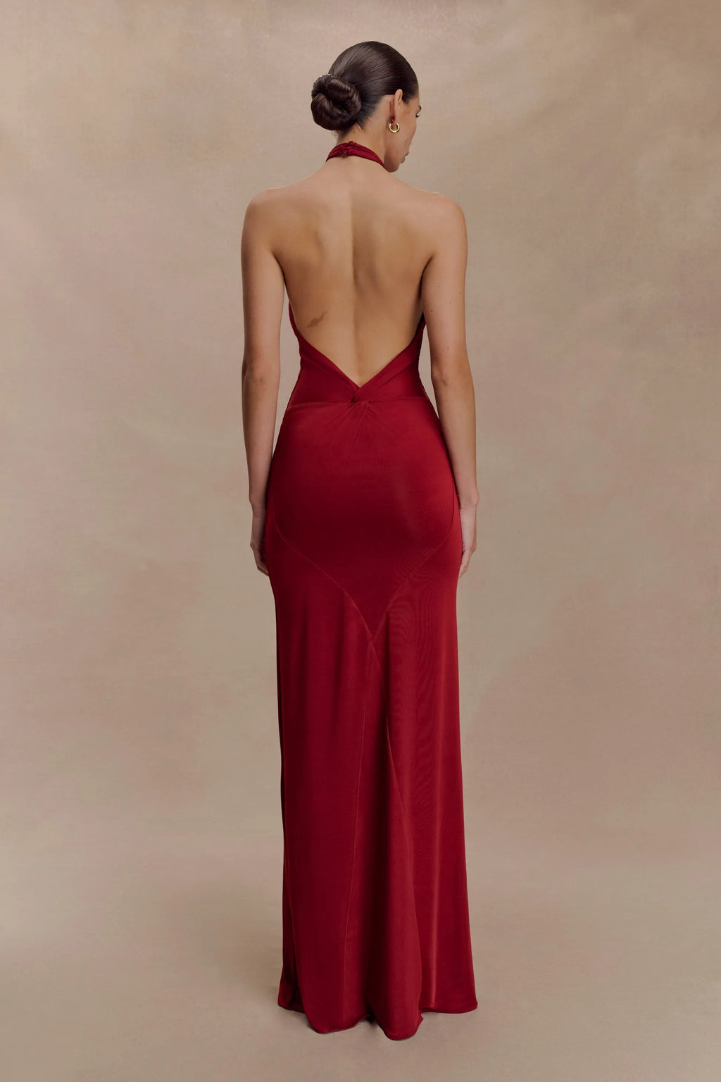 Red Deep Sheath Halter Neck Sleeveless Open Back Floor-Length Prom Dresses