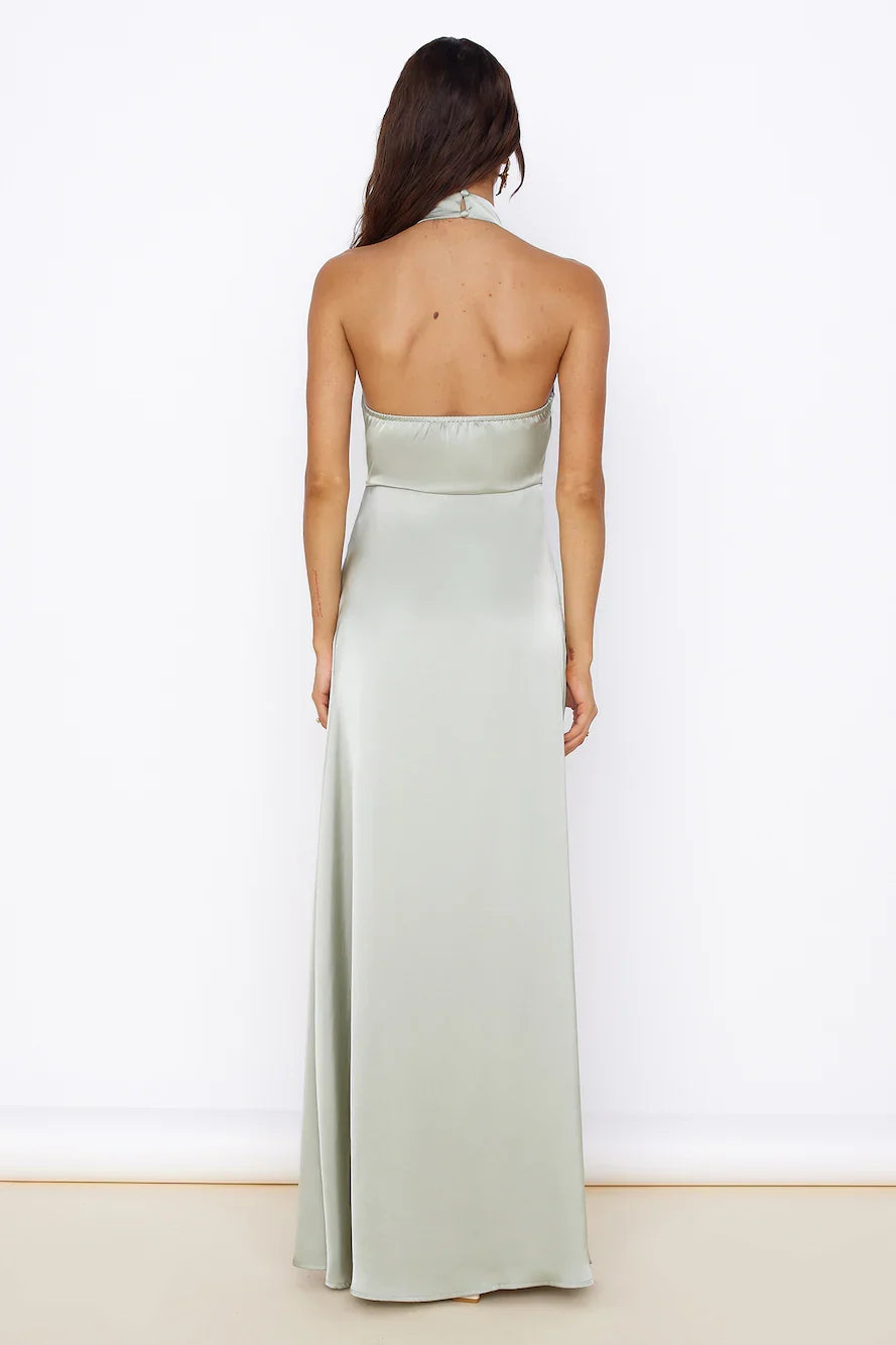 Sophisticated Elegant Light Blue Satin Mermaid High Neck Sleeveless Floor-Length Prom Dress