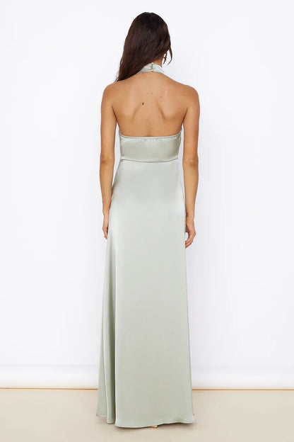 Sophisticated Elegant Light Blue Satin Mermaid High Neck Sleeveless Floor-Length Prom Dress