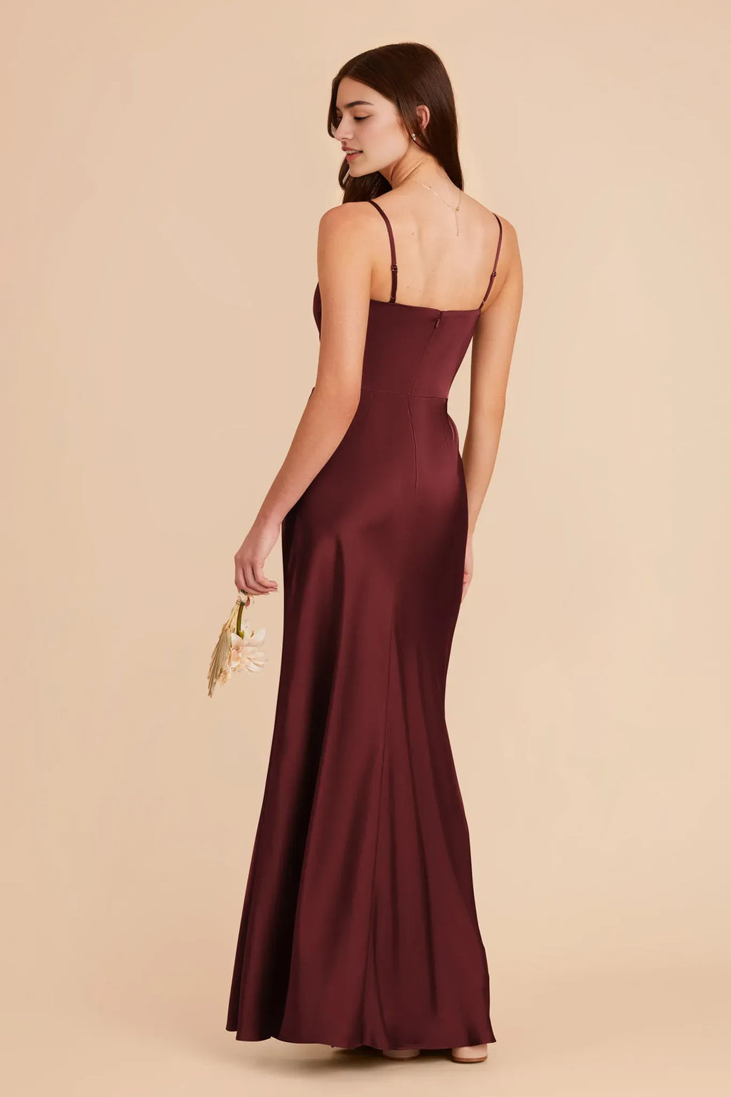 Burgundy Square Neck Prom Dress - Spaghetti Strap Gown with Side Slit for Timeless Grace