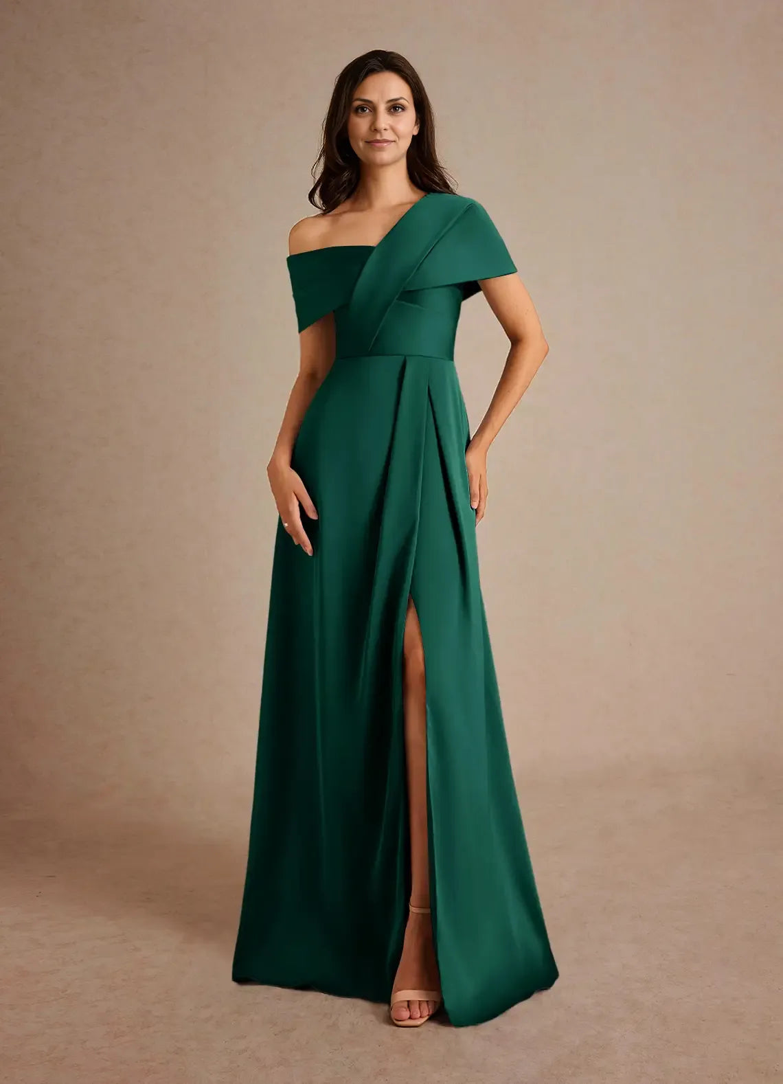 Special Occasion Elegant Champagne Satin A-Line Pleated Mother of the Bride Dress
