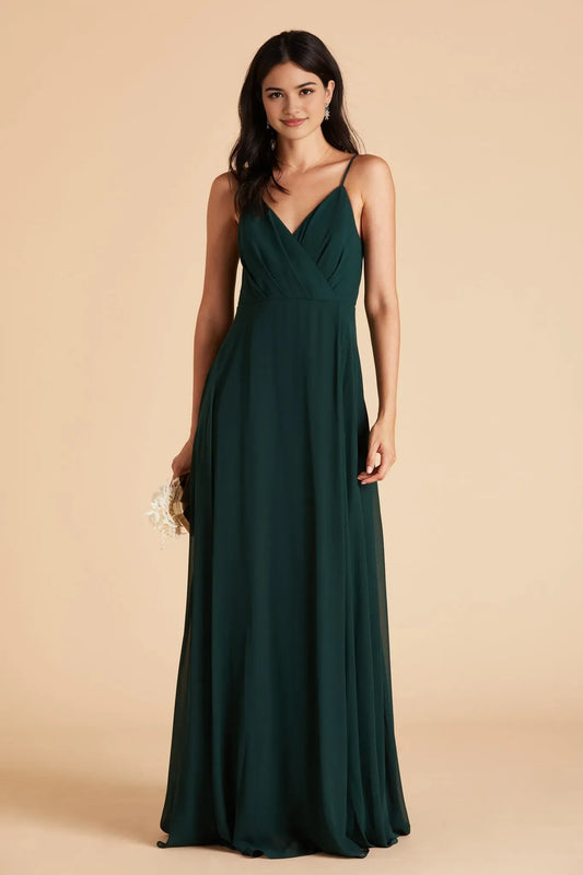 Elegant Green A-Line V-Neck Classic-Sleeve Classic-Back Floor-Length Prom Dress