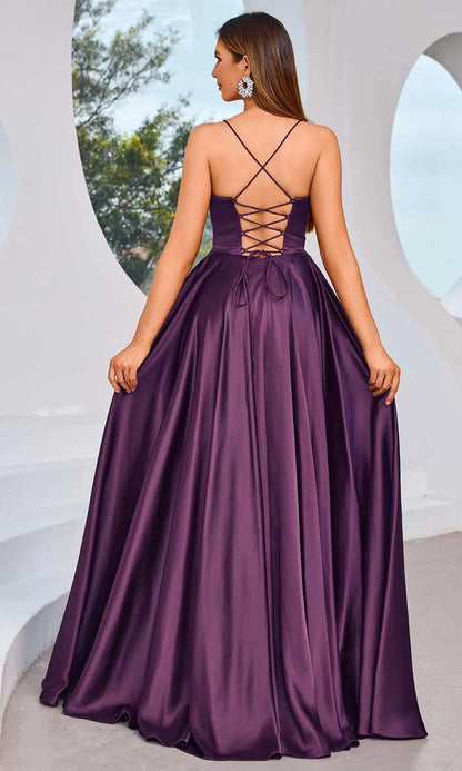 Luxurious Green Slit A-Line Square-Neck Sleeveless Classic-Back Floor-Length Evening Dress