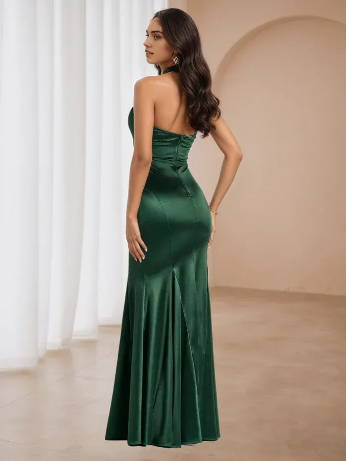 Green Emerald Halter Neck Mermaid Prom Dress Elegant Evening Gown