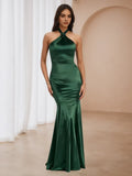 Green Emerald Halter Neck Mermaid Prom Dress Elegant Evening Gown