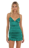 Green Emerald Homecoming Dress Ruffled Hem Plunge Neckline for Glam School Dance Nights
