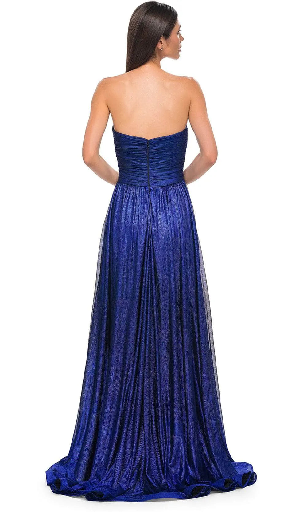 Green Emerald Strapless Evening Dresses with Draped Bodice Flowy Skirt and Train for Formal Occasions
