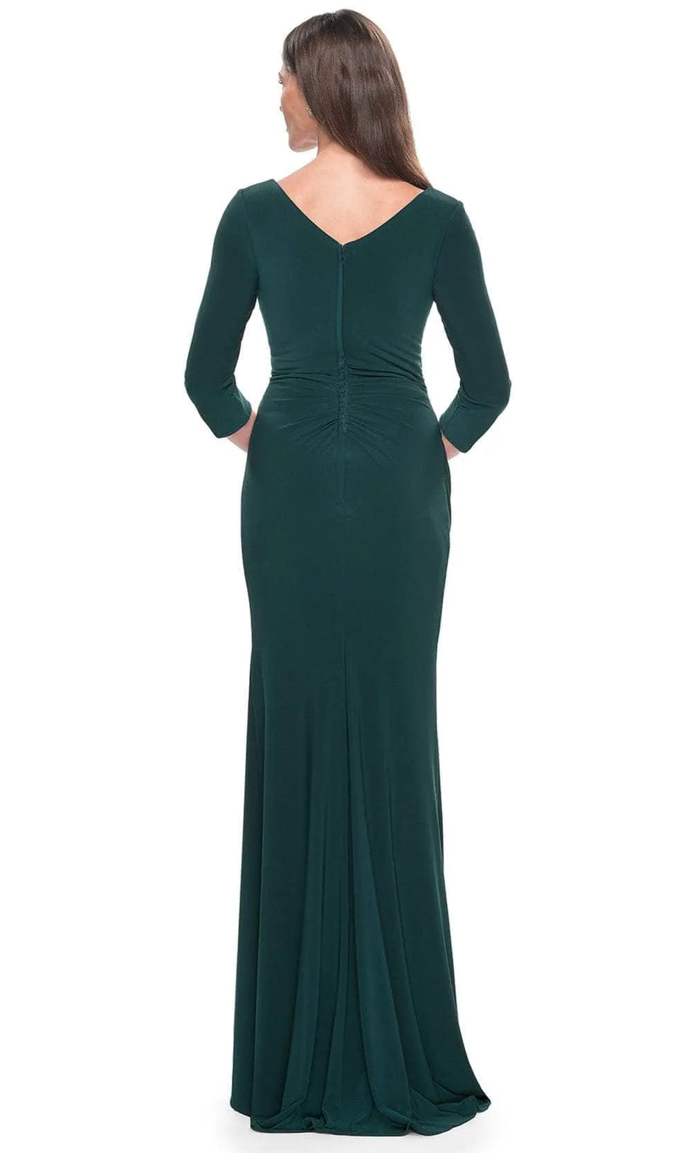 Green Emerald Wrap - Style Evening Dress with 3/4 Sleeves and V - Neckline Long for Elegant Occasions