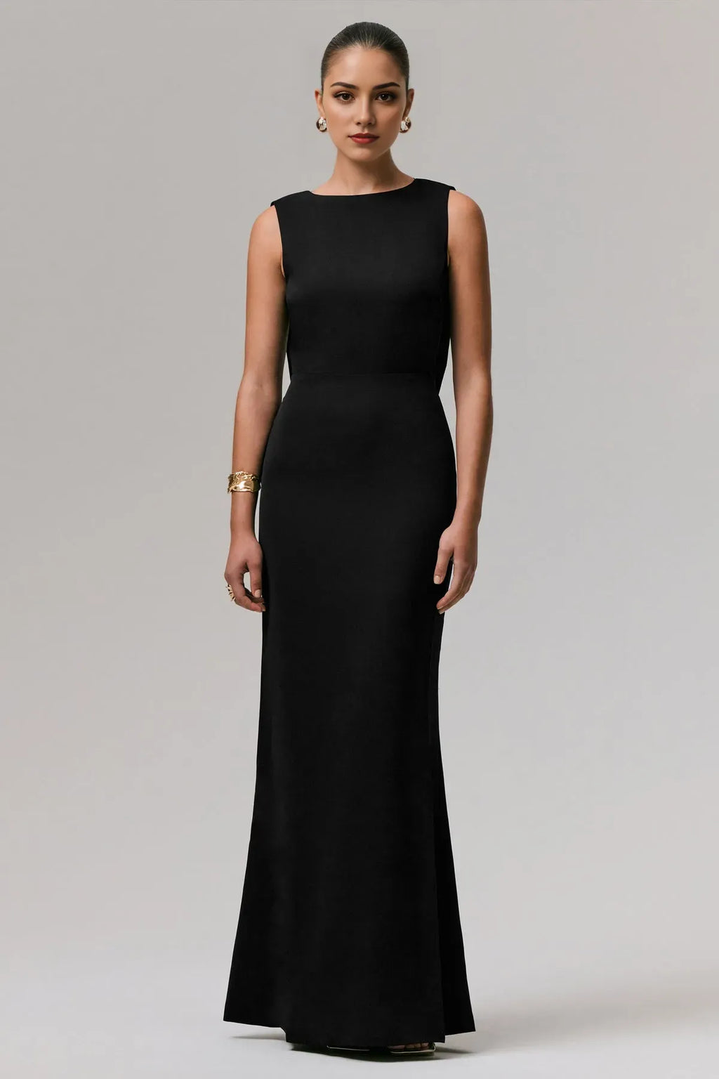 Black Enchanted Mermaid Gown with Sheer Back Artistic Drape forTimeless Events