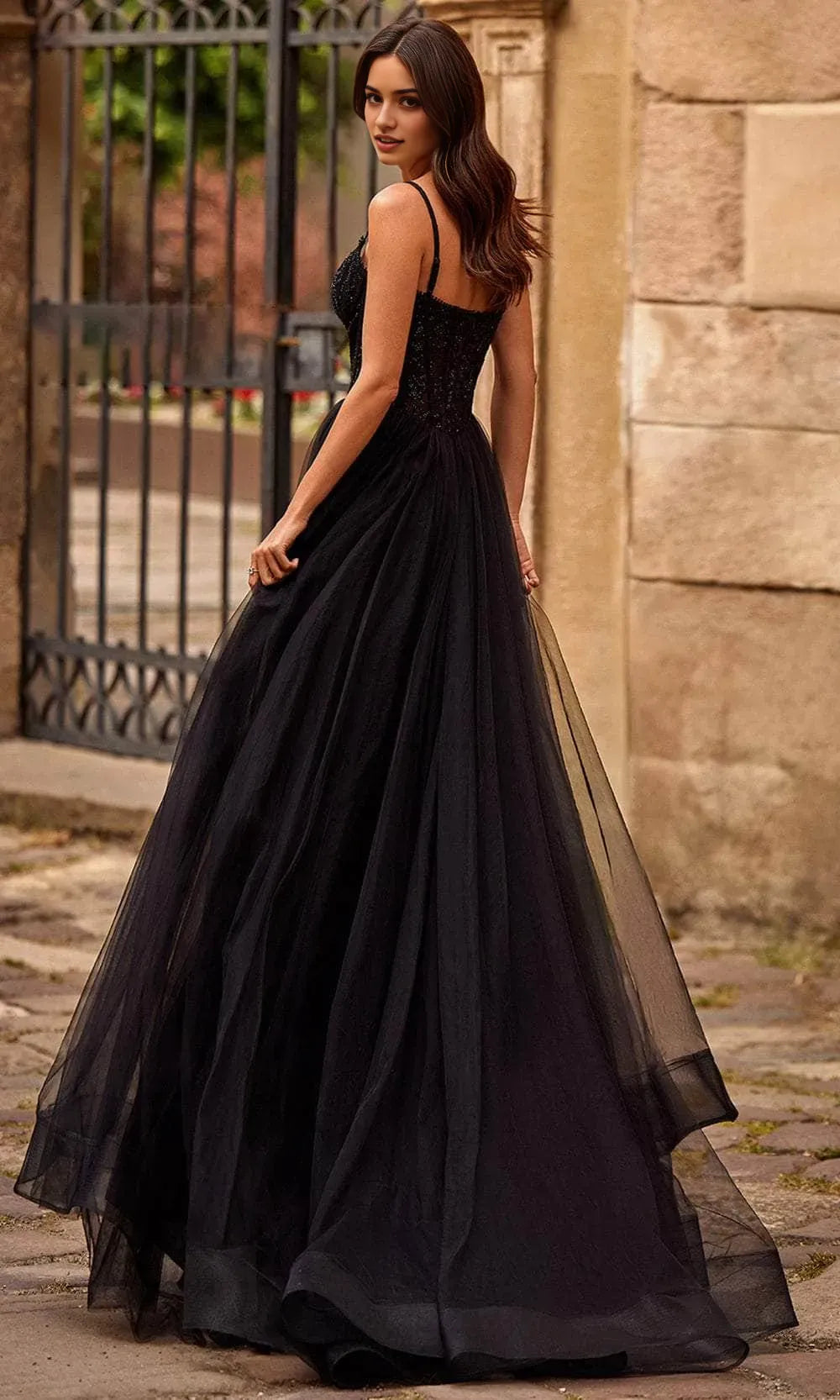 Black Enchanting Bodice Prom Dress with High Slit for Magical Evenings