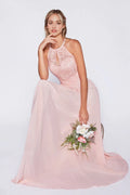 Blush Pink Enchanting Blush Prom Dress with Halter Neckline Bodice A Fairytale Vision for Memorable Nights