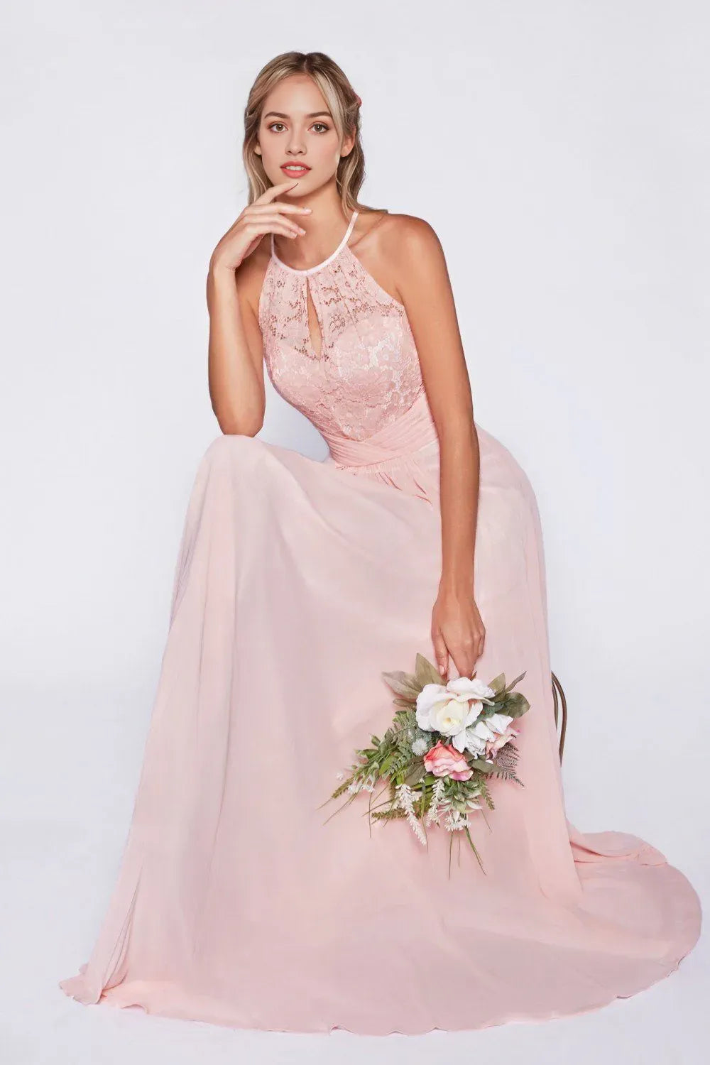 Blush Pink Enchanting Blush Prom Dress with Halter Neckline Bodice A Fairytale Vision for Memorable Nights