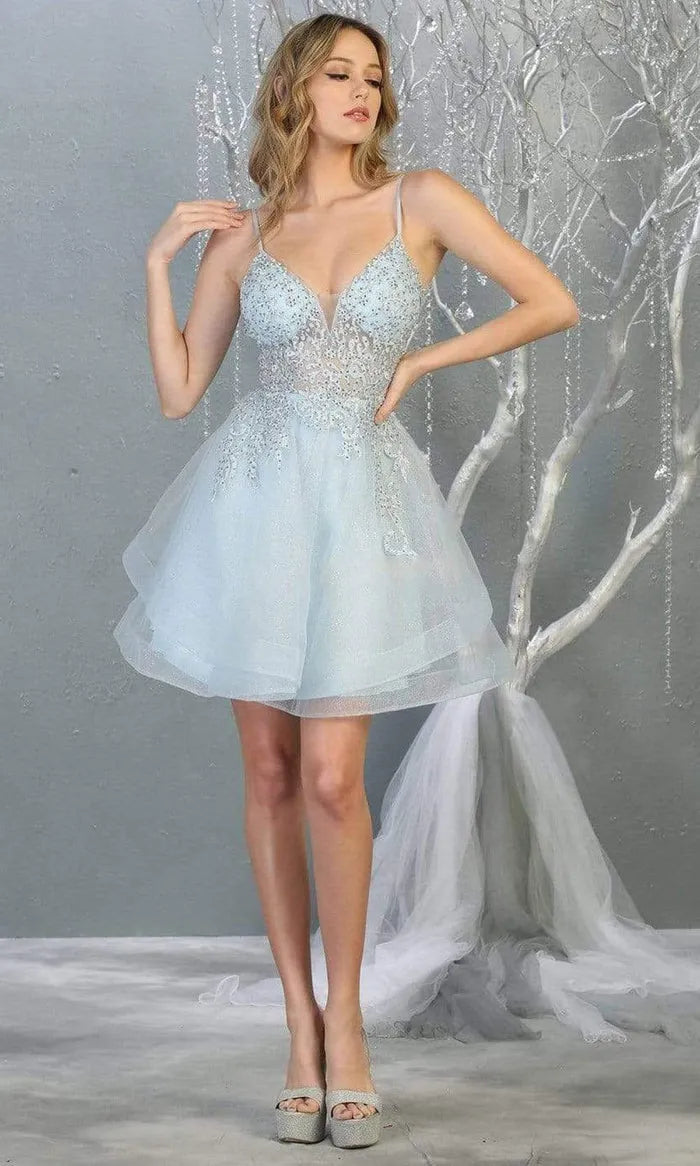 Light Blue Enchanting Light Homecoming Dress with Bodice and Spaghetti Straps