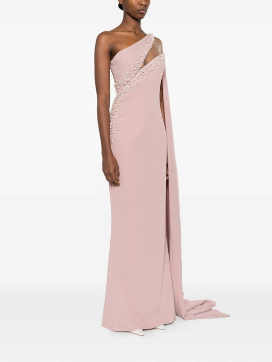Elegant Red A-Line One-Shoulder Classic-Sleeve Classic-Back Floor-Length Evening Dress