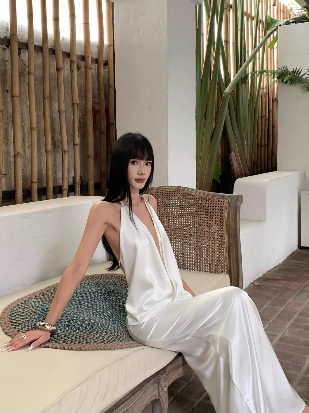 White Ethereal Mermaid Halter-Neck Draped Long Evening Dresses