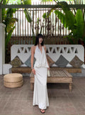 White Ethereal Mermaid Halter-Neck Draped Long Evening Dresses