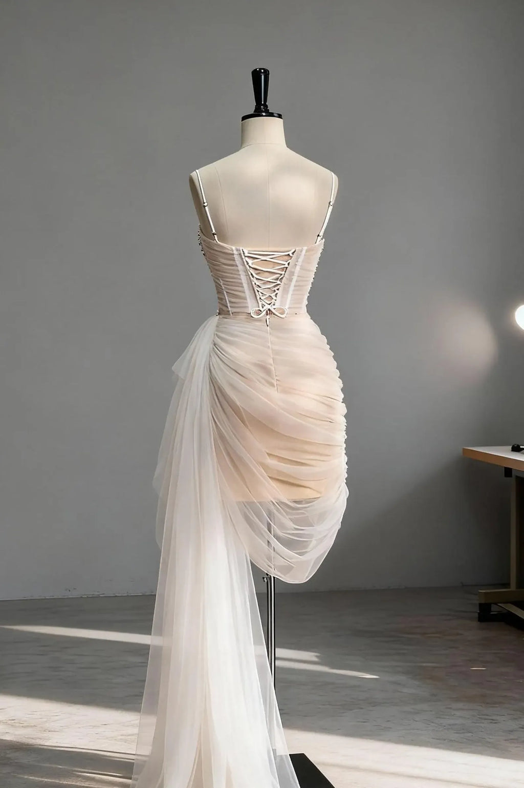 Ethereal Sheath Sweetheart Sleeveless Beaded Champagne Asymmetric Prom Dress For Women Custom