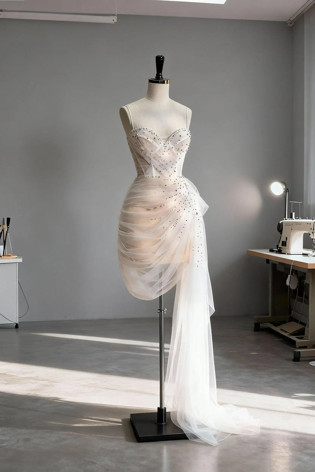 Ethereal Sheath Sweetheart Sleeveless Beaded Champagne Asymmetric Prom Dress For Women Custom
