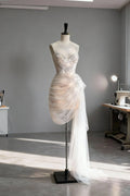 Ethereal Sheath Sweetheart Sleeveless Beaded Champagne Asymmetric Prom Dress For Women Custom
