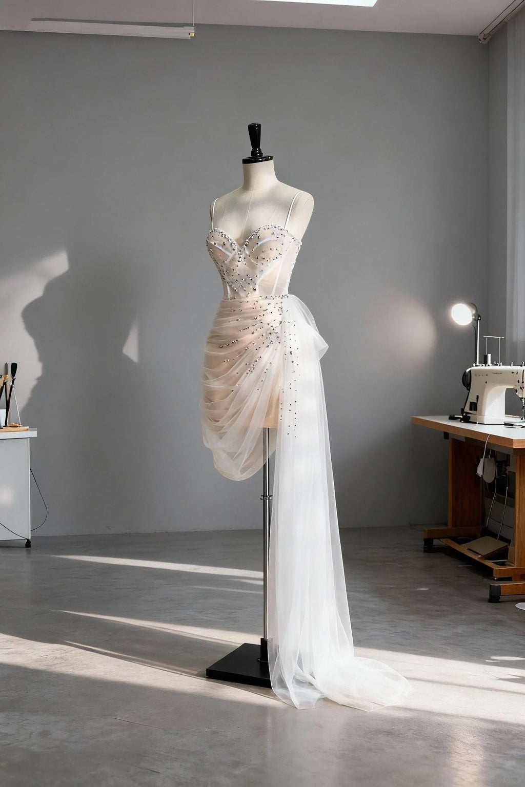 Ethereal Sheath Sweetheart Sleeveless Beaded Champagne Asymmetric Prom Dress For Women Custom