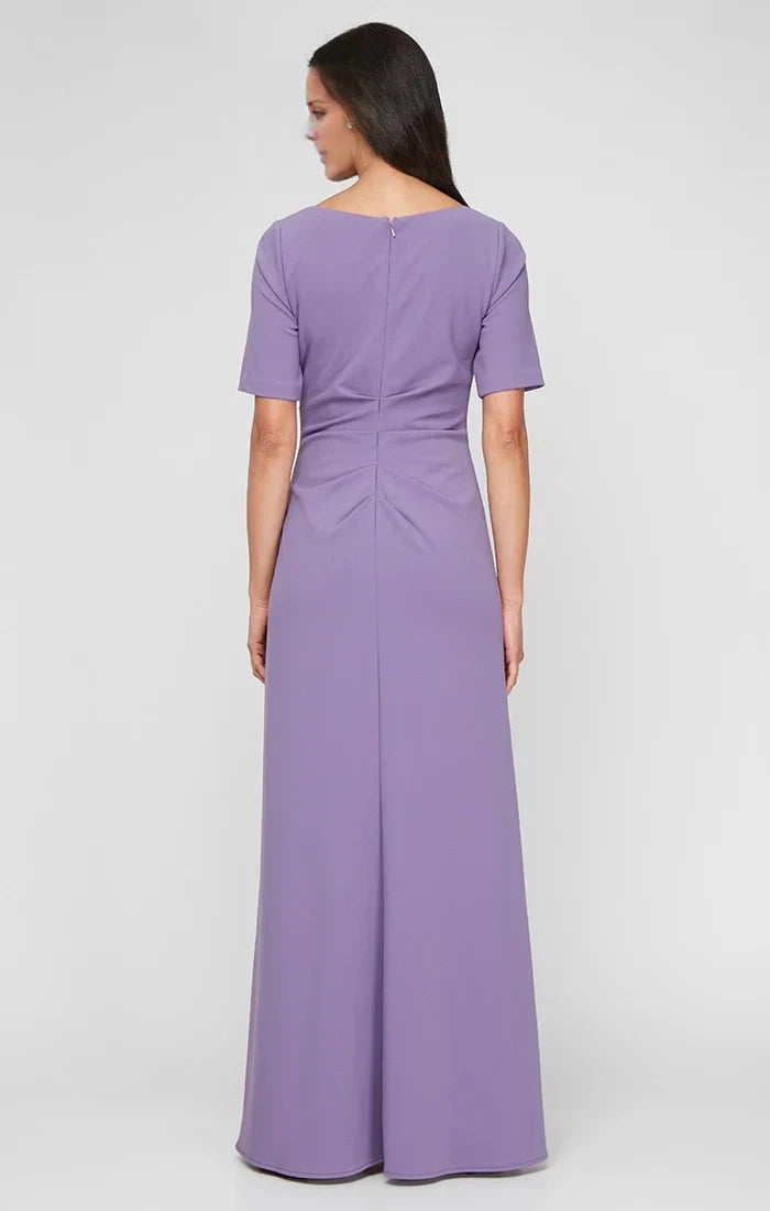 Lavender Sheath Square‑Neck Elbow‑Sleeve Zip‑Back Floor‑Length Mother Of The Bride Dress