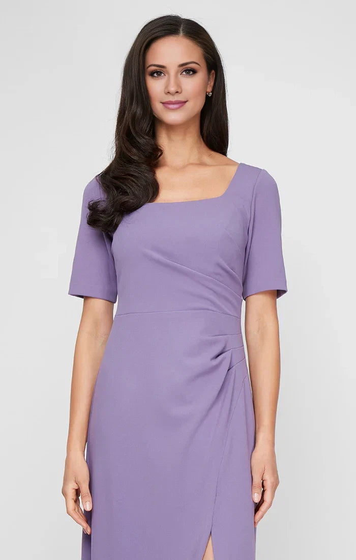 Lavender Sheath Square‑Neck Elbow‑Sleeve Zip‑Back Floor‑Length Mother Of The Bride Dress